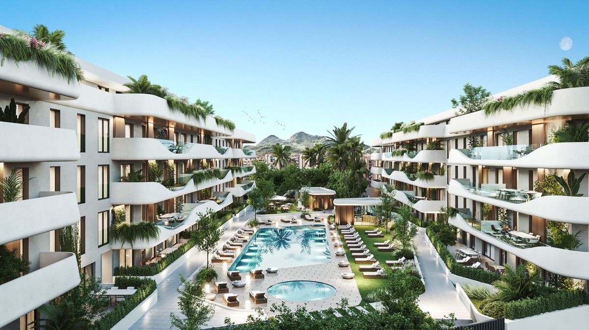 The pool garden between the blocks (render)
