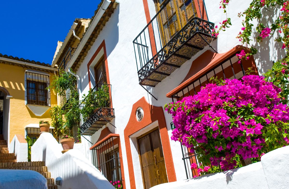 Flowers on a village street in Benahavís