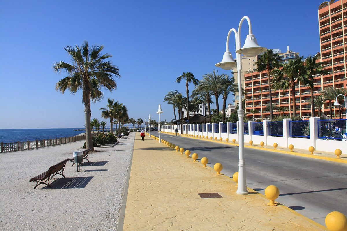 The seafront promenade, palms along the sea wall