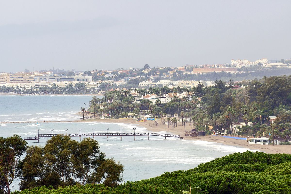 The Golden Mile shore and the Marbella Club pier from above