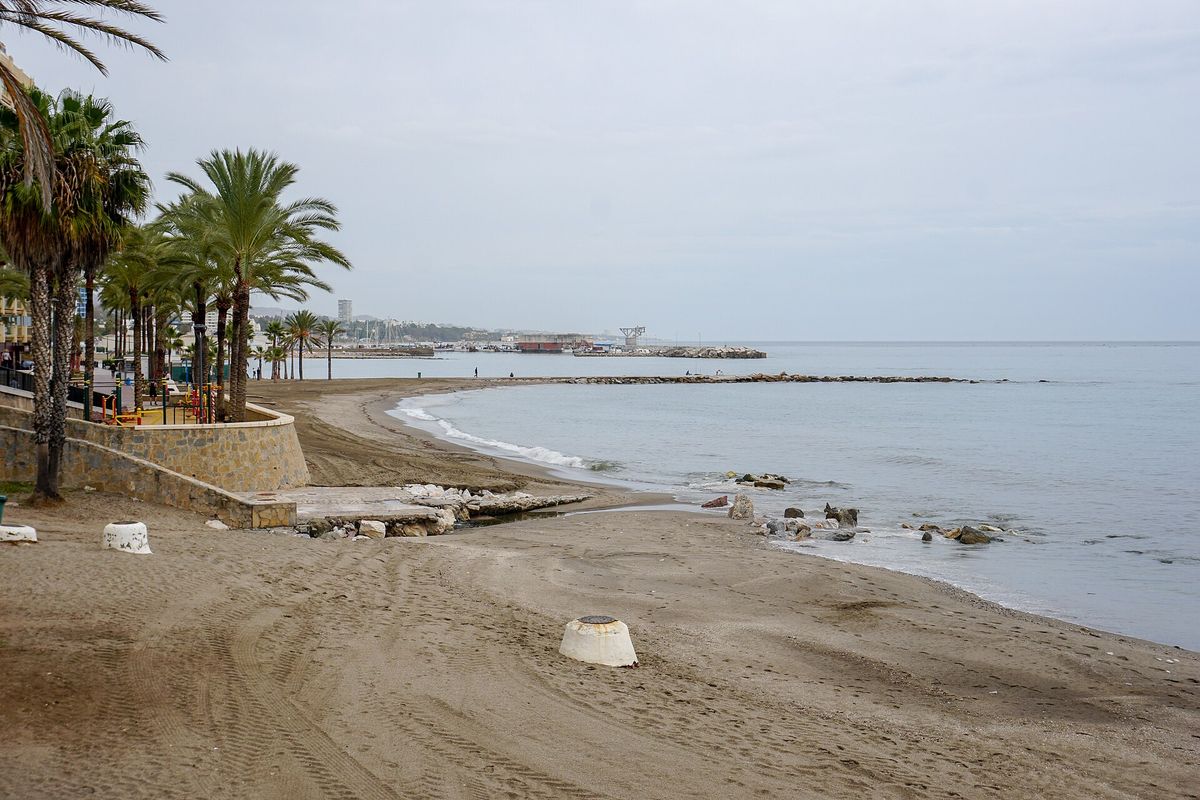 Palms along the promenade at Río Real beach