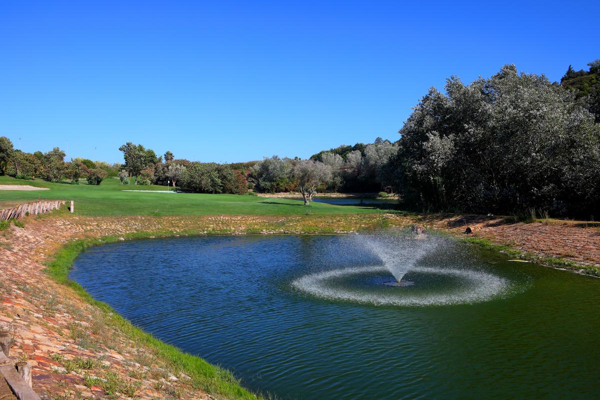 Lake and fountain on the course